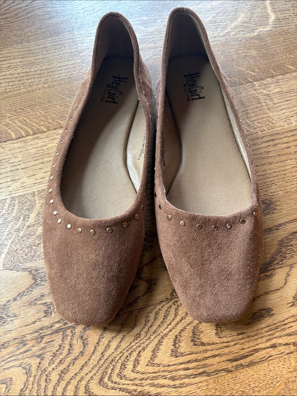 Brown Suede Studded Ballet Flats